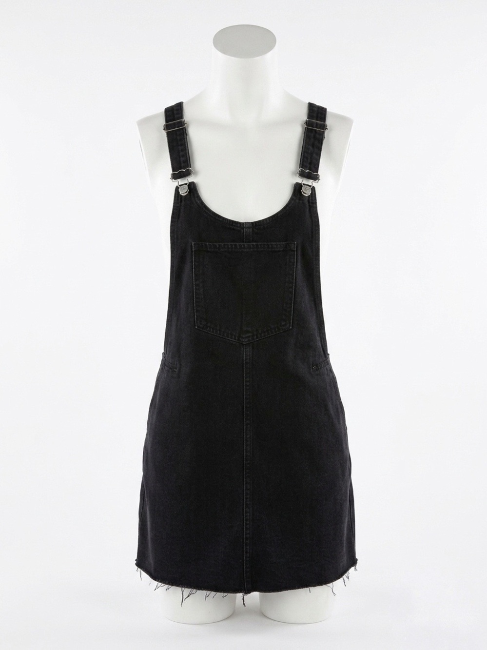 Zara 100% Cotton Black Denim Overall Distressed Dress with Front Pocket Sz Med